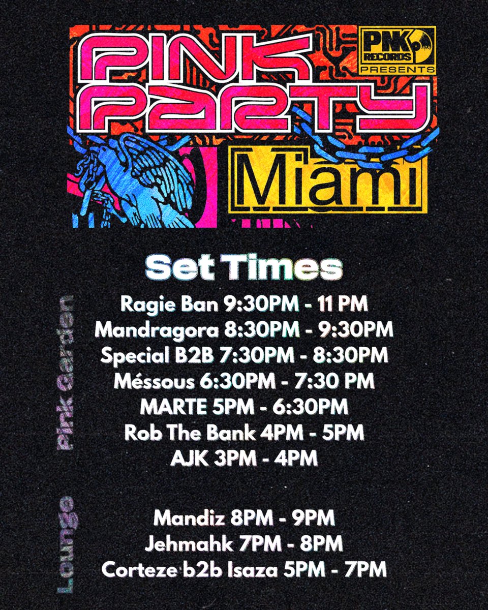 pnkrecords's tweet photo. Set times are here! Welcoming some groovy selectors to the lounge. Limited tickets remain! See you soon PNK fam 🩷🖼️

https://t.co/b5vvna9tKJ https://t.co/WNpWKFMi3z