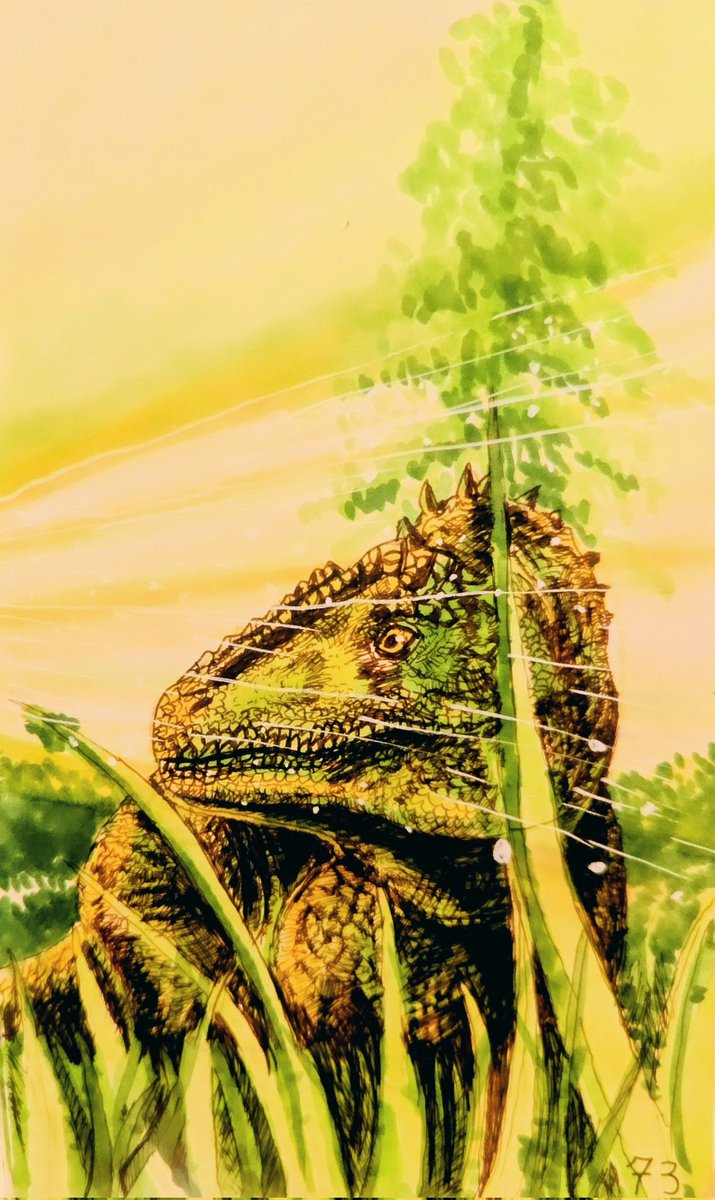 Traditional Art of an Acrocanthosaurus! #dinosaur #paleoart