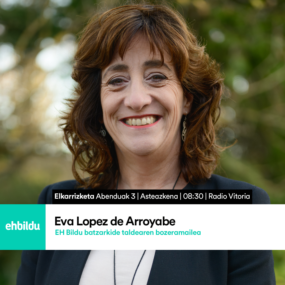 🎙 Bihar, goizeko 08:30ean, Eva Lopez de Arroyabe egongo da <a href="/radio_vitoria/">Radio Vitoria</a>-ko elkarrizketan.  

🎙 Mañana, a las 08:30h. <a href="/ArroyabeEva/">Eva L.Arroyabe</a> estará en los micrófonos de Radio Vitoria. 

#PiztuIrratia