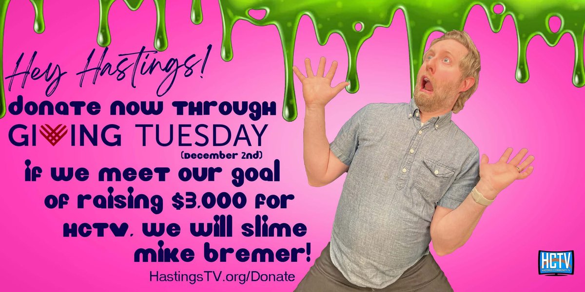 HastingsTV14's tweet photo. UPDATE: We need $1,728 more by midnight to reach our $3,000 goal! Will Mike get slimed?! Thank you to those that have donated today and for supporting community TV!

Donate now at:

https://t.co/W9i2dSUlmJ https://t.co/ojiQHZsypC