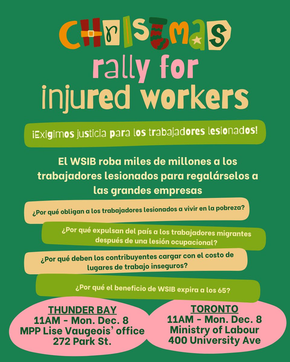 ONIWG's tweet image. Please share far and wide. Injured &amp;amp; Ill worker rally this coming Monday, 11am, #ThunderBay and #Toronto. 
#OnPoli #WSIB #WorkersCompIsARight #RightsDoneRetire