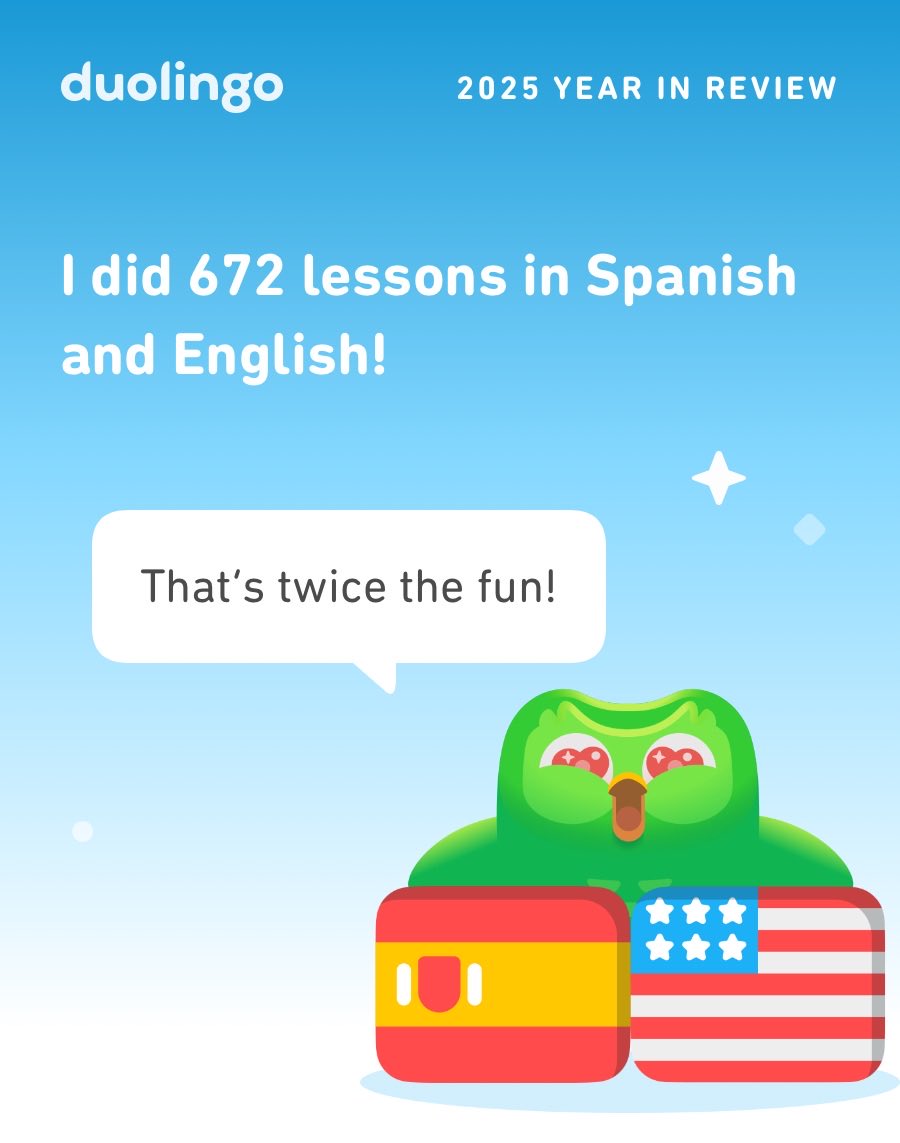 KhtulhuOrgUa's tweet photo. Look how much I learned on Duolingo in 2025! How did you do? #Duolingo365 https://t.co/2bKmcAq6vv