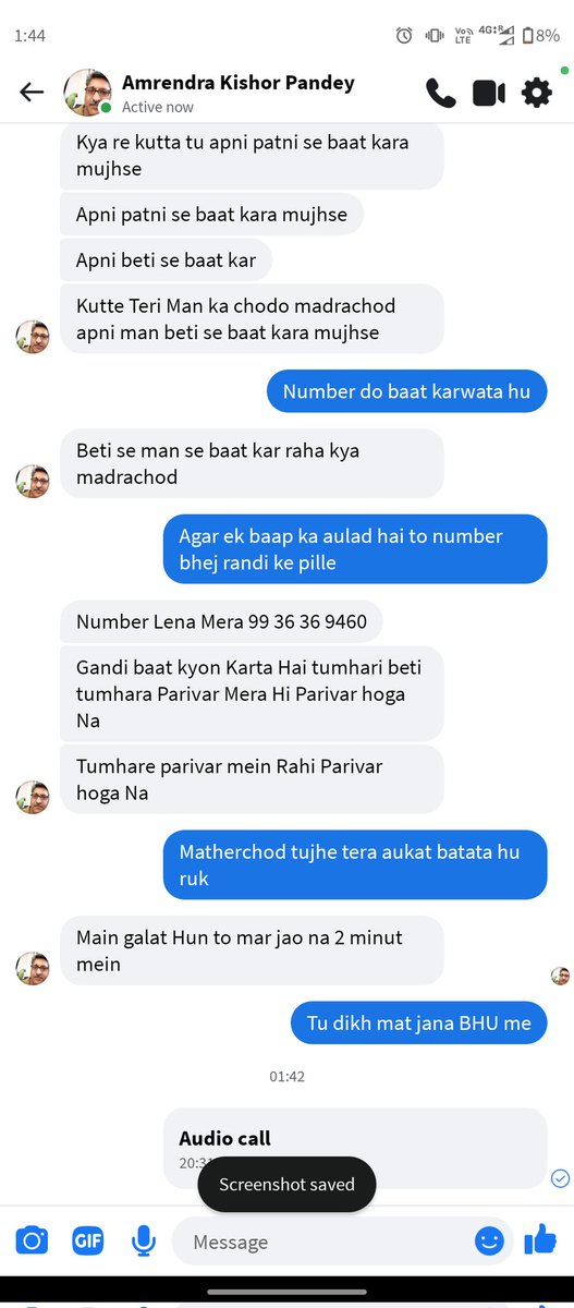 KumarRam7783's tweet photo. @Uppolice @dgpup @adgzonevaranasi @varanasipolice @Varanasi_DM @IgRangeVaranasi @bhupro @VCofficeBHU
महोदय मैं काशी हिन्दू विश्वविद्यालय का क्षात्र हु और यह आदमी मुझे भद्दी भद्दी गालियां दें रहा है और बिहारी होने पर भी गाली दें रहा है कृपया संज्ञान लें..
उसका नंबर 9936369460 https://t.co/8T0aGXtyWv