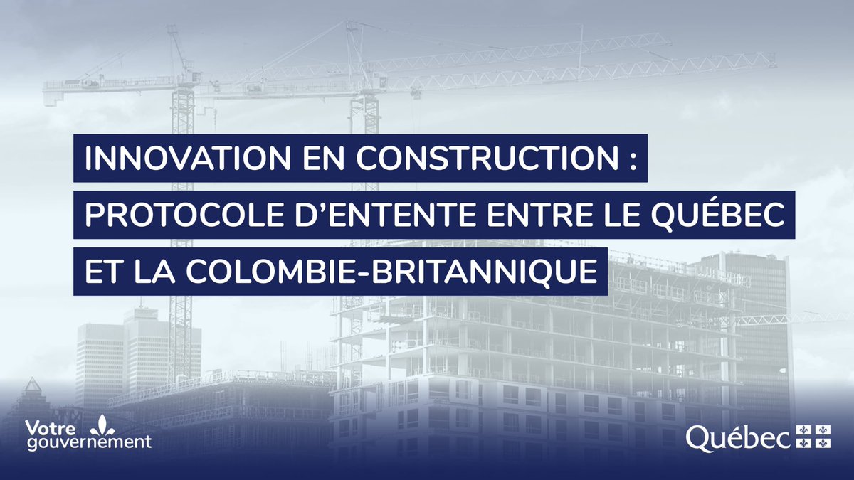 Innovation en construction : collaboration entre le Québec et la Colombie-Britannique.

Un protocole d’entente a été signé afin de promouvoir notamment l’utilisation du bois, l’innovation numérique et la durabilité climatique et environnementale.
Merci <a href="/christineeboyle/">Christine Boyle</a> !