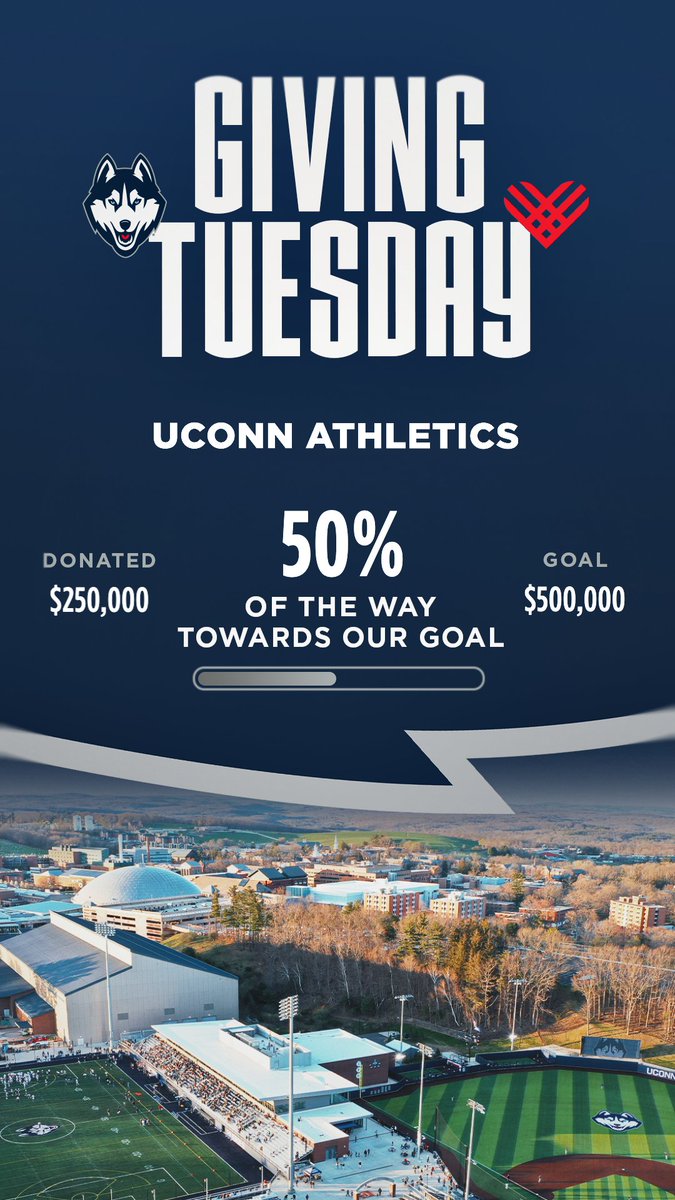 WE'RE HALFWAY THERE‼️

Help us reach our goal! Donate now ⤵️
Giving.UConn.edu/giving-tuesday…