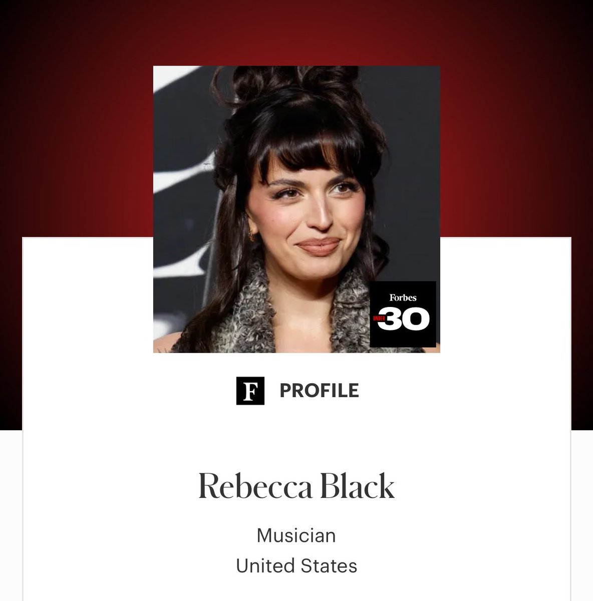 MsRebeccaBlack's tweet image. well…never too early or late to chase your dreams big and hard ig!!!!! @Forbes 30 under 30 dude wtf