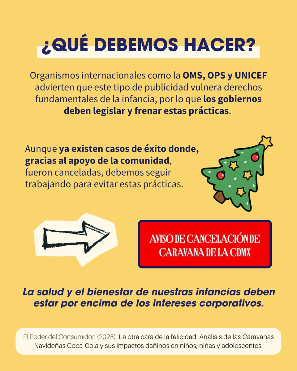 Las Caravanas #Navideñas de Coca-Cola son una estrategia de #marketing que aprovecha la emoción de la Navidad para influir en niñas y niños 🎅

Proteger a la infancia exige identificar estas tácticas y exigir regulaciones que garanticen entornos más seguros y #saludables.