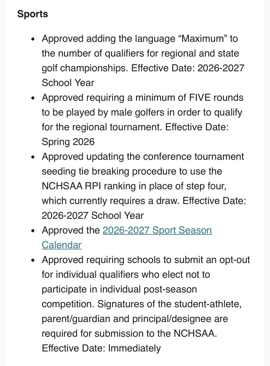 NCCoachesAssn's tweet image. Major actions taken at today's NCHSAA winter Board of Directors meeting.