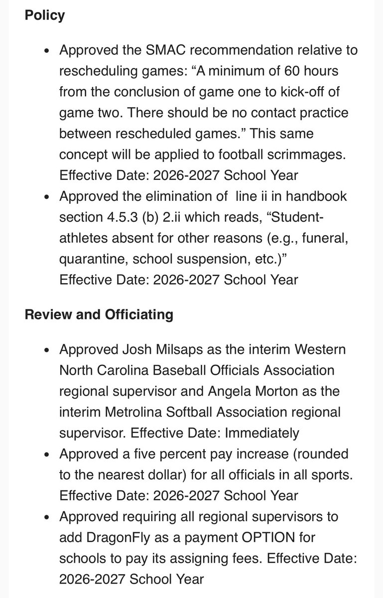 NCCoachesAssn's tweet image. Major actions taken at today's NCHSAA winter Board of Directors meeting.