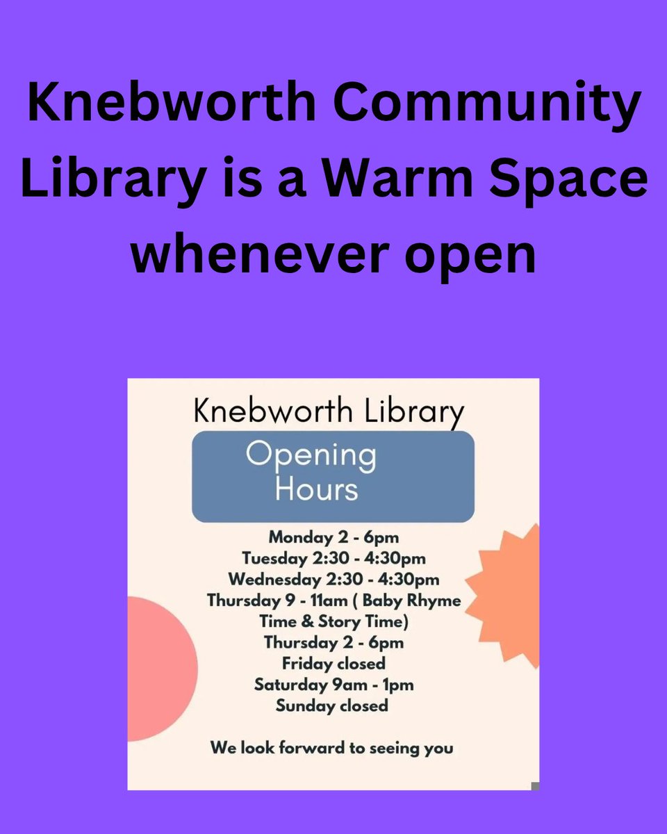 KnebCommLibrary's tweet image. As the weather is getting colder &amp;amp; the cost of heating is rising why not visit a Warm Space in Herts

Warm Spaces are social community spaces which are non judgemental, safe,warm &amp;amp; for everyone. 

All local libraries are Warm Spaces including Knebworth Community Library
