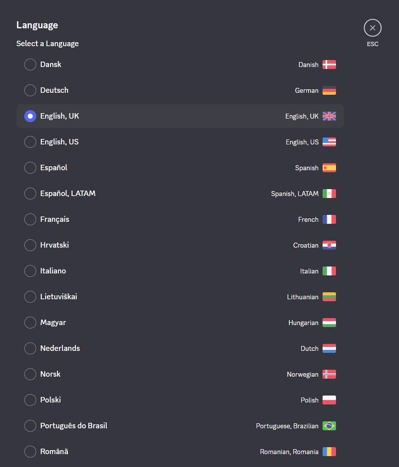 discord_dev_hq's tweet image. Discord has changed the Language page in User Settings. You can see the old version in the first image and the new version in the second image. It has been improved and an option for time format has been added.