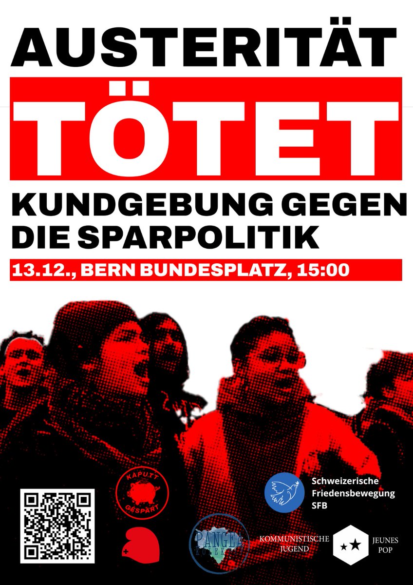 Kommt alle zur Kundgebung gegen Sparpolitik am 13. Dezember um 15 Uhr auf dem #Bundesplatz in Bern