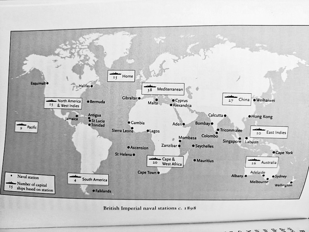 British imperial stations circa 1898

Remarkable how cheap this global domination was:

100k men were in the navy
75k soldiers in India 

The defence budget was a mere 2.5% of the net national production