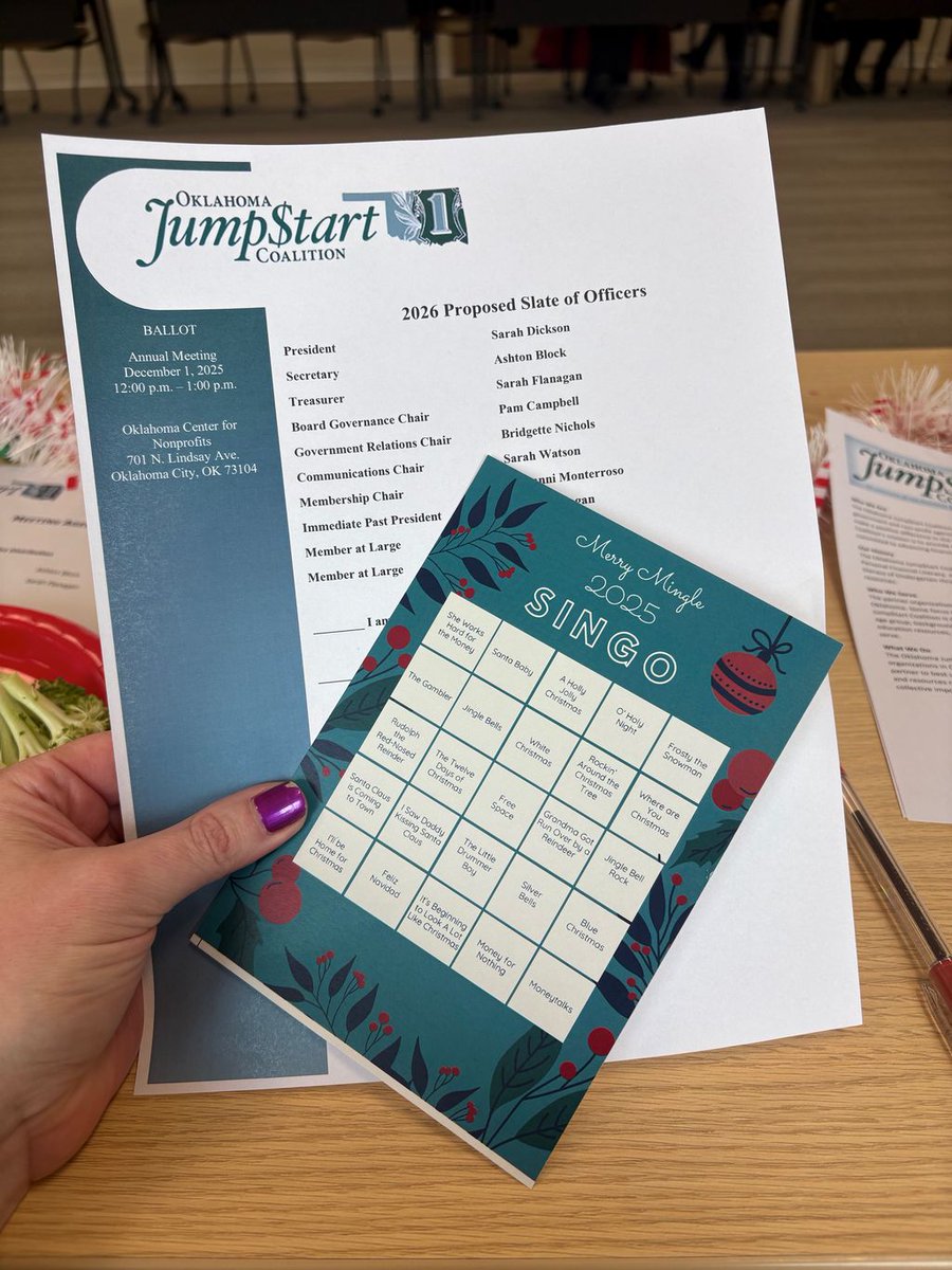 OklaJumpstart's tweet photo. What a great Merry Mingle! Our Jumpstart community filled the room with connection, conversation, and real commitment to financial education in Oklahoma. Thank you to our members, supporters and Board of Directors for the enthusiasm and leadership you bring to this work. https://t.co/nHiflwui7z