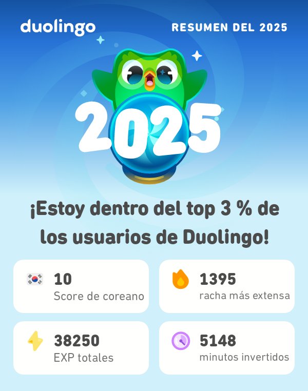 ¡Aquí están mis estadísticas en Duolingo este 2025! ¿A ustedes cómo les fue? #Duolingo365 me siento orgulloso