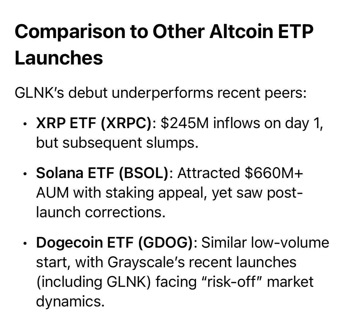 How well will the Chainlink ETF perform? Is Grok correct? Has its  performance so far been underwhelming? Like XRP it has gone live during the  two week period of Bitcoin price falls
