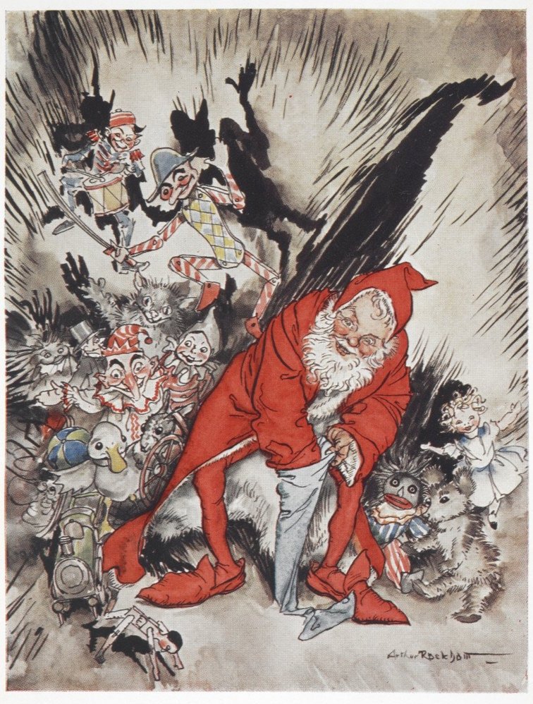 Tree_Folklore's tweet image. Arthur Rackham&apos;s &quot;Father Christmas Surrounded by Gifts&quot; (1931) 

More than enough to induce sleepless nights throughout the festive season ❄️🎄