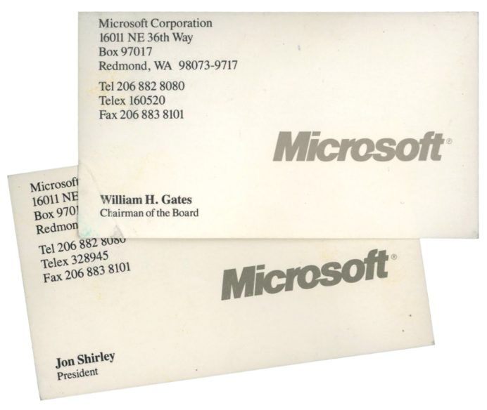 chrisduketv's tweet photo. Unearthed a true piece of 80s computing history: Original 1987 biz cards for @BillGates &amp; Jon Shirley https://t.co/Kz04c8N3MY

@benjedwards @Foone @thurrott @windowscentral @Daniel_Rubino @pierce @tomwarren @uncrate @Gizmodo @engadget #billgates #microsoft @microsoft #jonshirley https://t.co/Ek65MxGUjB