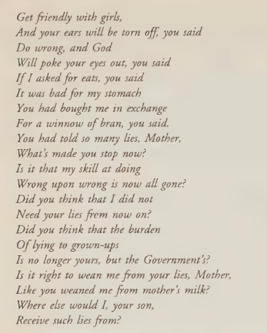 When Ashokamitran was in Iowa, he translated Gnanakoothan's Ammavin Poigal for a play. He wrote about the experience in his novel Otran, which has the original poem. <a href="/kalyanasc/">Kalyan Raman کلیان راماں</a> translated the book (and the poem) to English. I managed to find Ashokamitran's translation too.