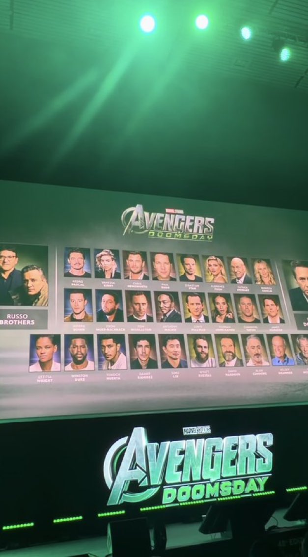 letscinema's tweet photo. The full and final cast of Avengers: Doomsday in display at a Disney event today. 

From Captain America to Black Panther to Loki to Thor to Antman to Winter-soldier we have got it all, Marvel coming in full force this year! https://t.co/LYvVZ4gg4O