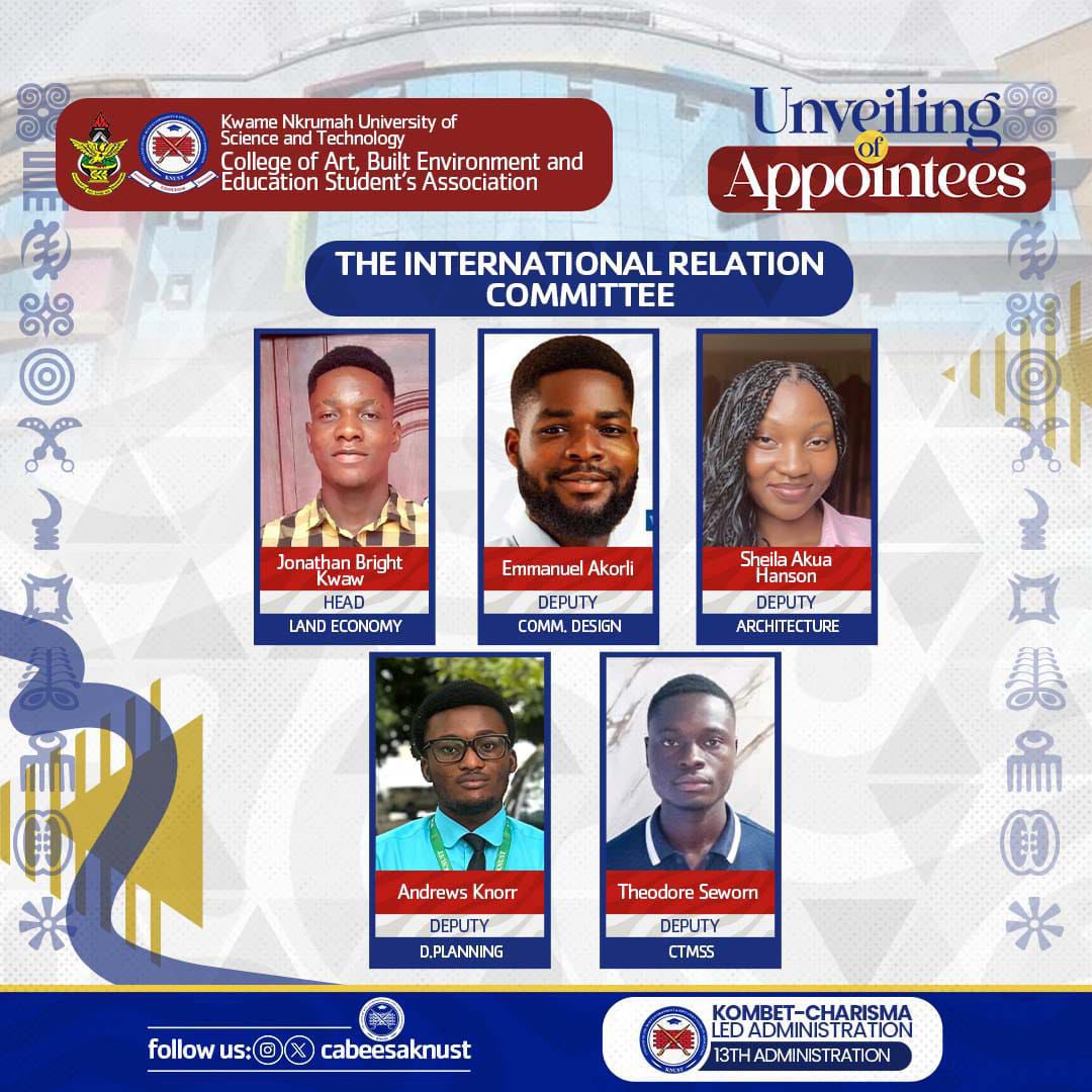 🔵⚪️CABEESA-KNUST
🔰DISPLAY OF APPOINTEES

CABEESA-KNUST proudly introduces the International Relations Committee for the 2025/26 administration, ready to strengthen CABEESA’s global connections. 

#cabeesaknust