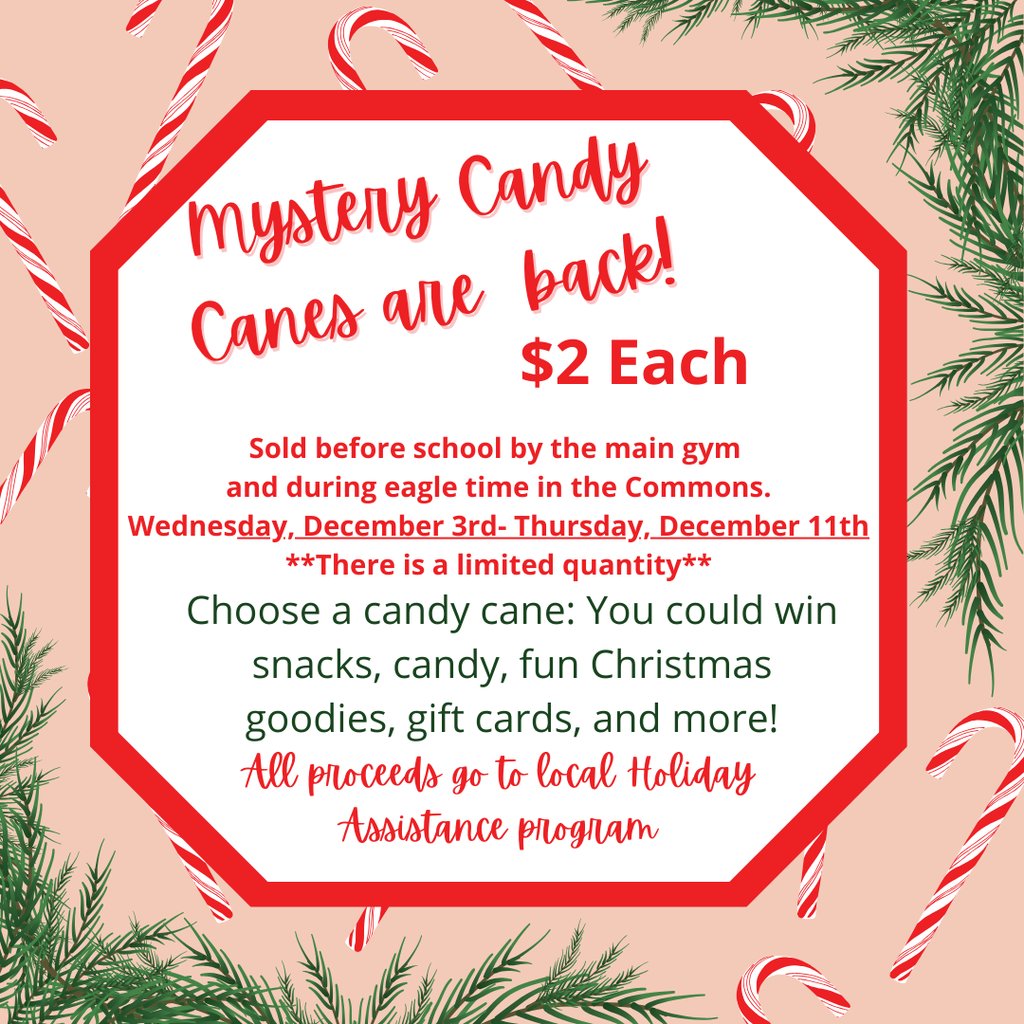 Decatur_MMS's tweet image. Mystery Candy Canes start tomorrow.  Bring $2 to purchase a candy cane.  All proceeds support the holiday assistance program.