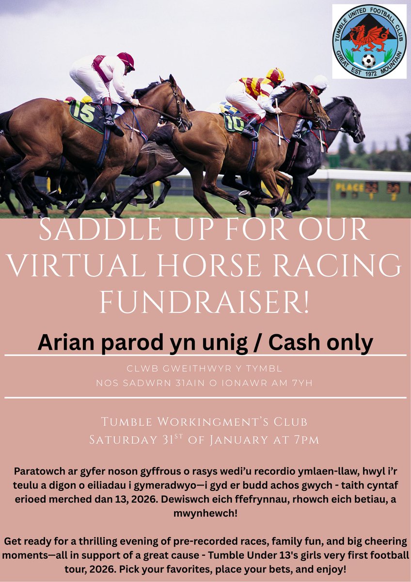 Fun Family night to raise some funds for Tumble Girls u13s team. 
As a club we are sponsoring a race on the night so let's all get involved 🐎🐎