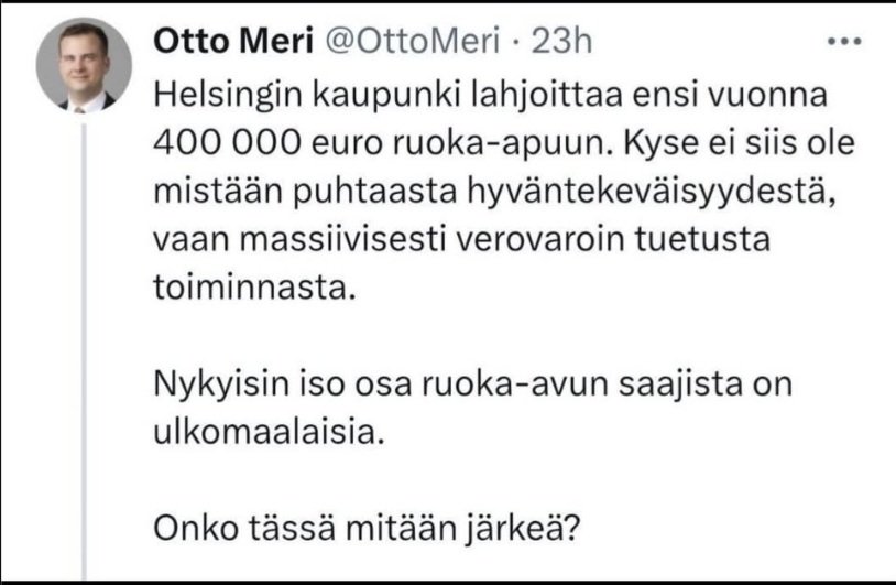 Otto, tuo empatiakykyinen kravatti-persu joka haluaisi pienituloiset sunnuntaisin töihin ilman tuplakorvausta koska hänellä on silloin aikaa lounastaa ulkona.
Hieno mies, kertakaikkiaan.