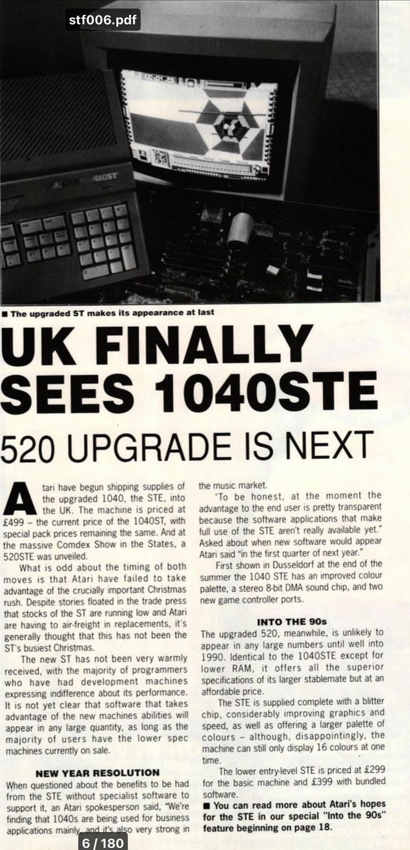 code_wizard_uk's tweet image. 1/x 🧵The Atari STe was a bit of a mess. Various bugs didn’t help but the biggest problem was that it never felt like a significant upgrade to the STFM. Not significant enough to buy a replacement machine for, which was the only upgrade path. What should Atari have done?