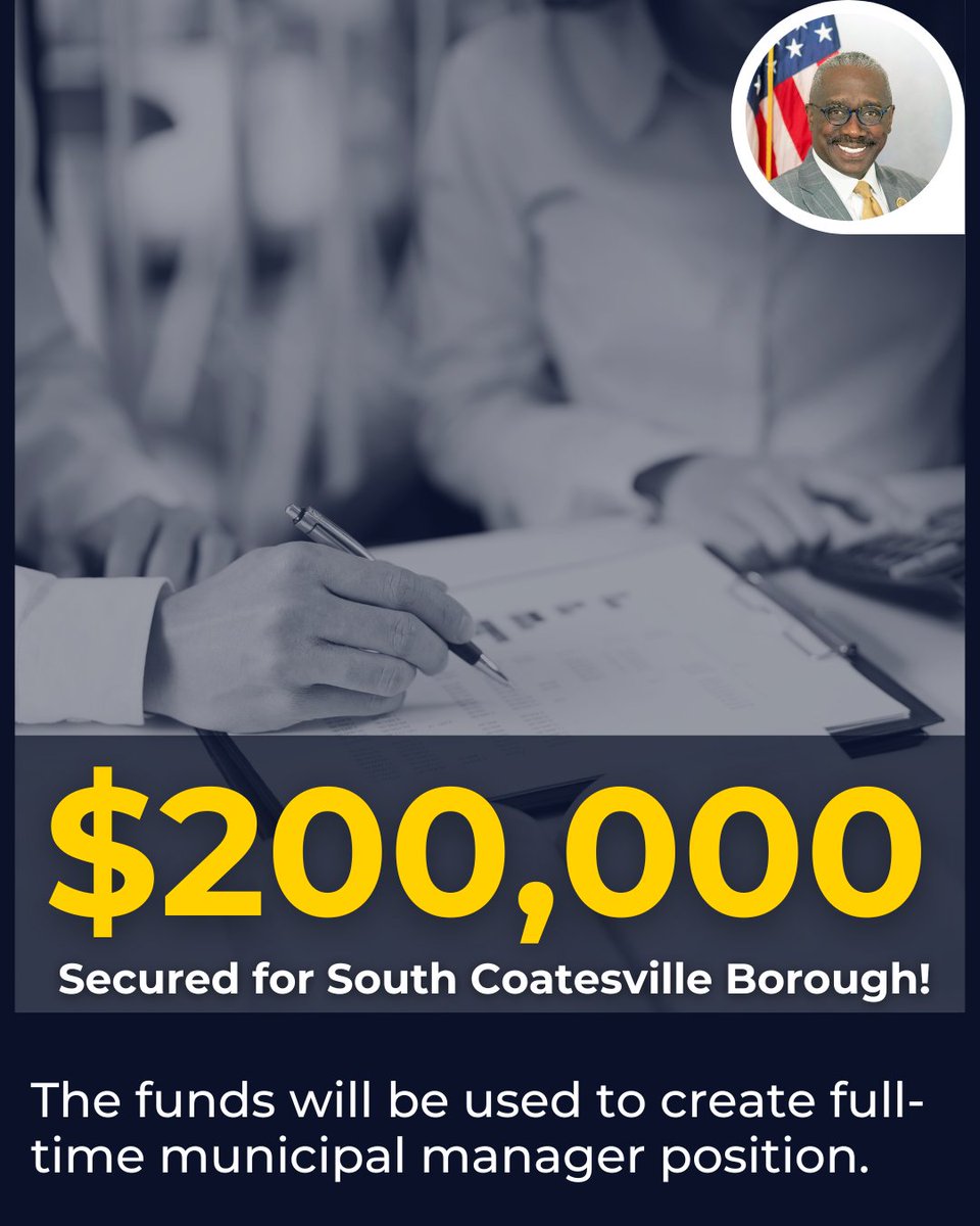 I am so happy to announce a $200,000 grant from the Department of Community and Economic Development has been secured for South Coatesville Borough!

It’s always rewarding to see public investment in our local communities!

Read more about the grant here: pahouse.com/Williams/InThe…