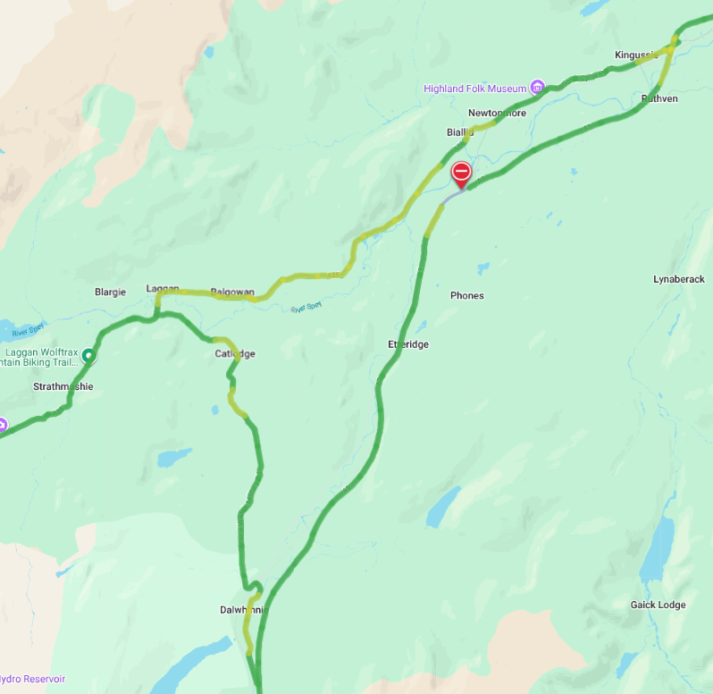 trafficscotland's tweet photo. ❗️UPDATE ⌚️21:16
🗺️#A9 Newtonmore
⛔️The #A9 remains ⛔️CLOSED in BOTH DIRECTIONS⛔️ at the Ralia café due to a road traffic collision
🚗Drivers should use diversion in place:
N/B #A889 at Dalwhinnie > #A86 > #A9 at Kingussie
S/B #A86 at Kingussie > #A889 > #A9 at Dalwhinnie https://t.co/X68JOAPsAZ