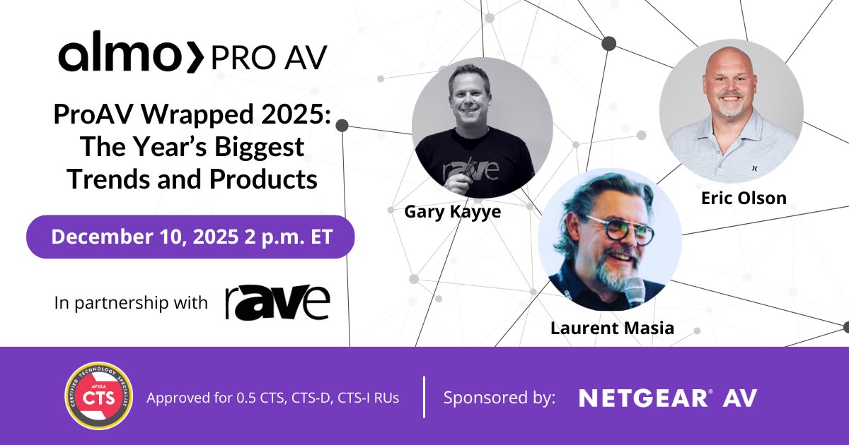 rAVePubs's tweet image. AV pros: if it shaped 2025, it’s on the agenda. ProAV Wrapped 2025 by @AlmoProAV with @gkayye is coming soon.

Reserve your spot: go.almoproav.com/ProAVWrapped20…

#sponsored by @NETGEAR
#AVtweeps