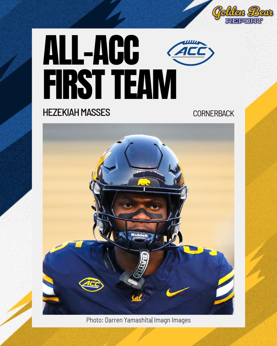 CalBearsOn3's tweet photo. Cal CB Hezekiah Masses has been voted as an All-ACC First Team selection after leading the conference with 18 passes defended during the regular season for the Bears. He had 5 interceptions and 13 pass breakups this year.

https://t.co/w2JcoZTten https://t.co/DCNnlEZSHo