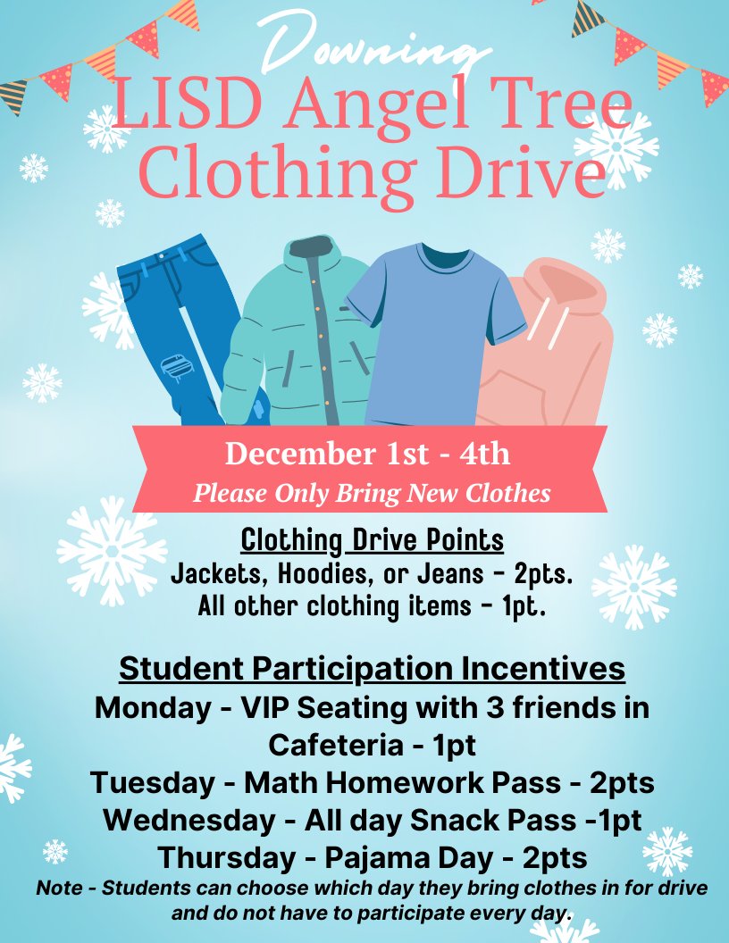 Downing Angle Tree Clothing Drive - 2 Days Left!