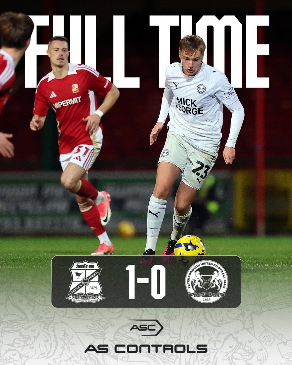 theposh's tweet image. The defence of the Vertu Trophy is over after a 1-0 defeat at Swindon Town. 

Full-time brought to you by AS Controls.

🔴 1-0 🎩 | #pufc