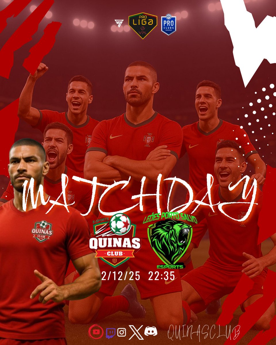 QuinasClub's tweet photo. 🔥 VPL | 22:35
⚽ Quinas Clubs eSports vs Leões Porto Salvo

Vamos com tudo rumo à vitória! 💪🇵🇹
#QuinasClubsESPORTS #VPL #ProClubs https://t.co/FJIqLz32tC