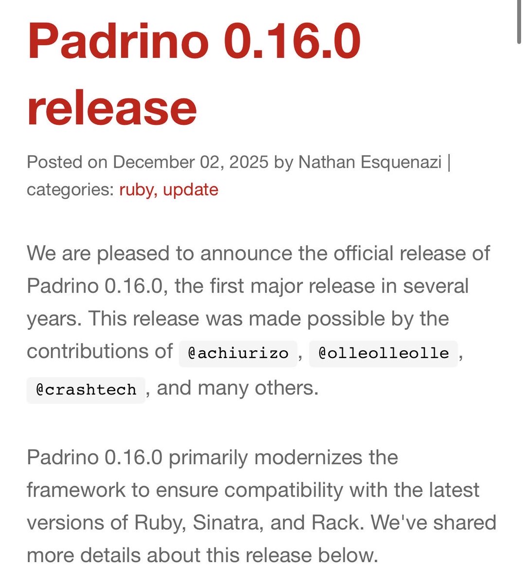 Padrino Framework tweet media