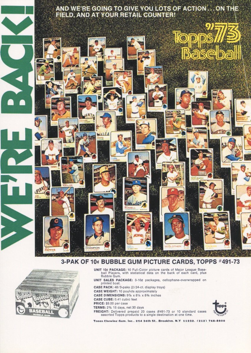 From The Post War Cards Topps Sell Sheet Collection: 1973 Topps 3-Pak of 10-cent Bubble Gum Picture Cards (Wax Trays). $9.00 per case