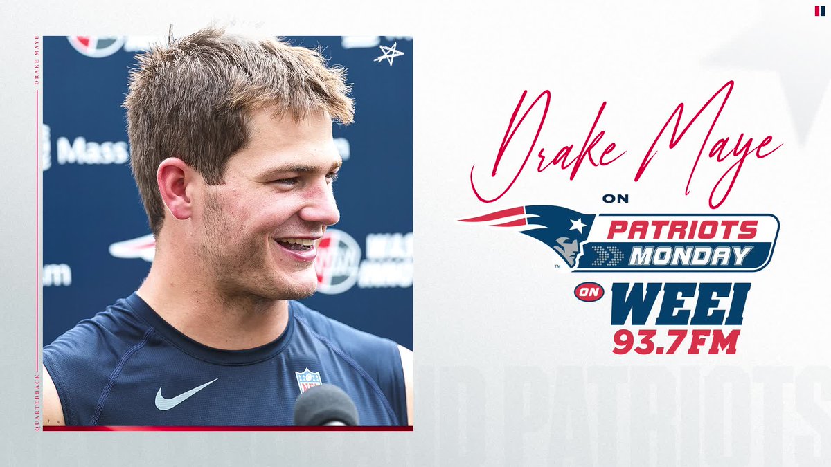 PATRIOTSdotCOM's tweet image. Drake Maye called into @WEEI&apos;s &quot;The Afternoon Show&quot; to discuss the win over the Giants, the camaraderie in the locker room, how all three phases contributed to the win and how he&apos;ll be spending his bye week.

Full interview: patriots.com/audio/drake-ma…