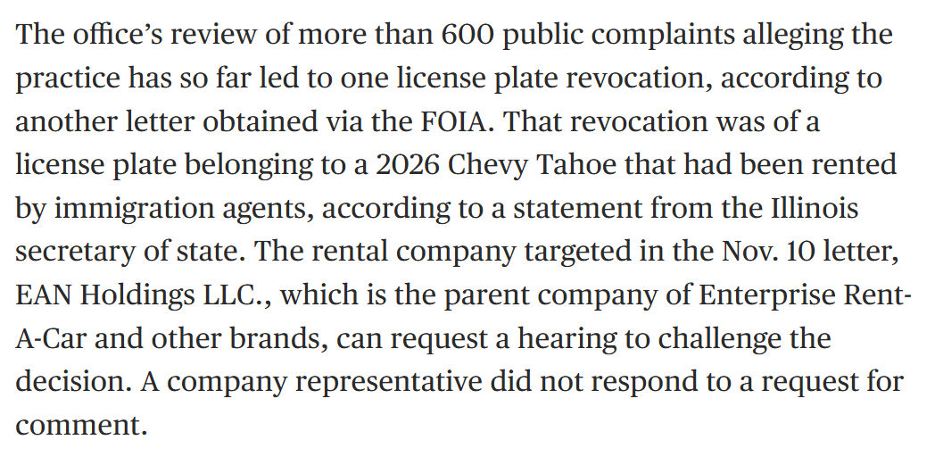 ReichlinMelnick's tweet image. I&apos;d seen plenty of cases of DHS officers caught changing license plates, but I had not been aware that they were doing that on RENTAL cars; ones they didn&apos;t even own! 

As a result, Illinois has apparently stripped a license plate from one car owned by Enterprise.