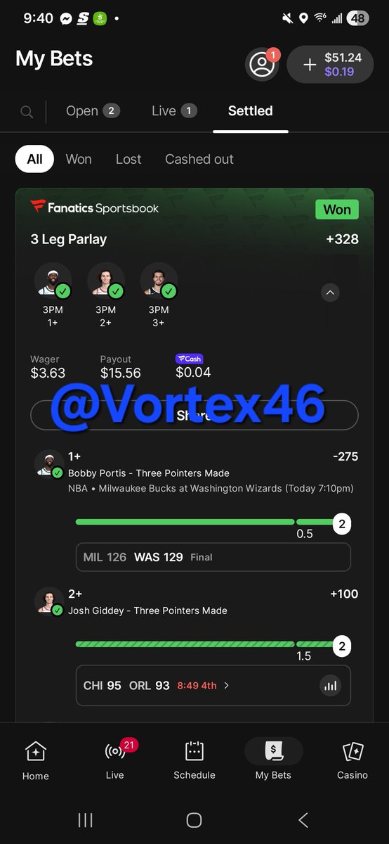 VortexFortySix's tweet photo. Went 12-1 for all of my single bets yesterday.

College Basketball 6-1
NBA 5-0
NFL 1-0
 ❌️✅️✅️✅️✅️✅️✅️✅️✅️✅️✅️

And went 2-2 for my parlays 
❌️❌️✅️✅️

14-3 finish.

All picks were posted in my discord. Link below:
https://t.co/sXhLRVoSaK https://t.co/yYSgwnOVAV