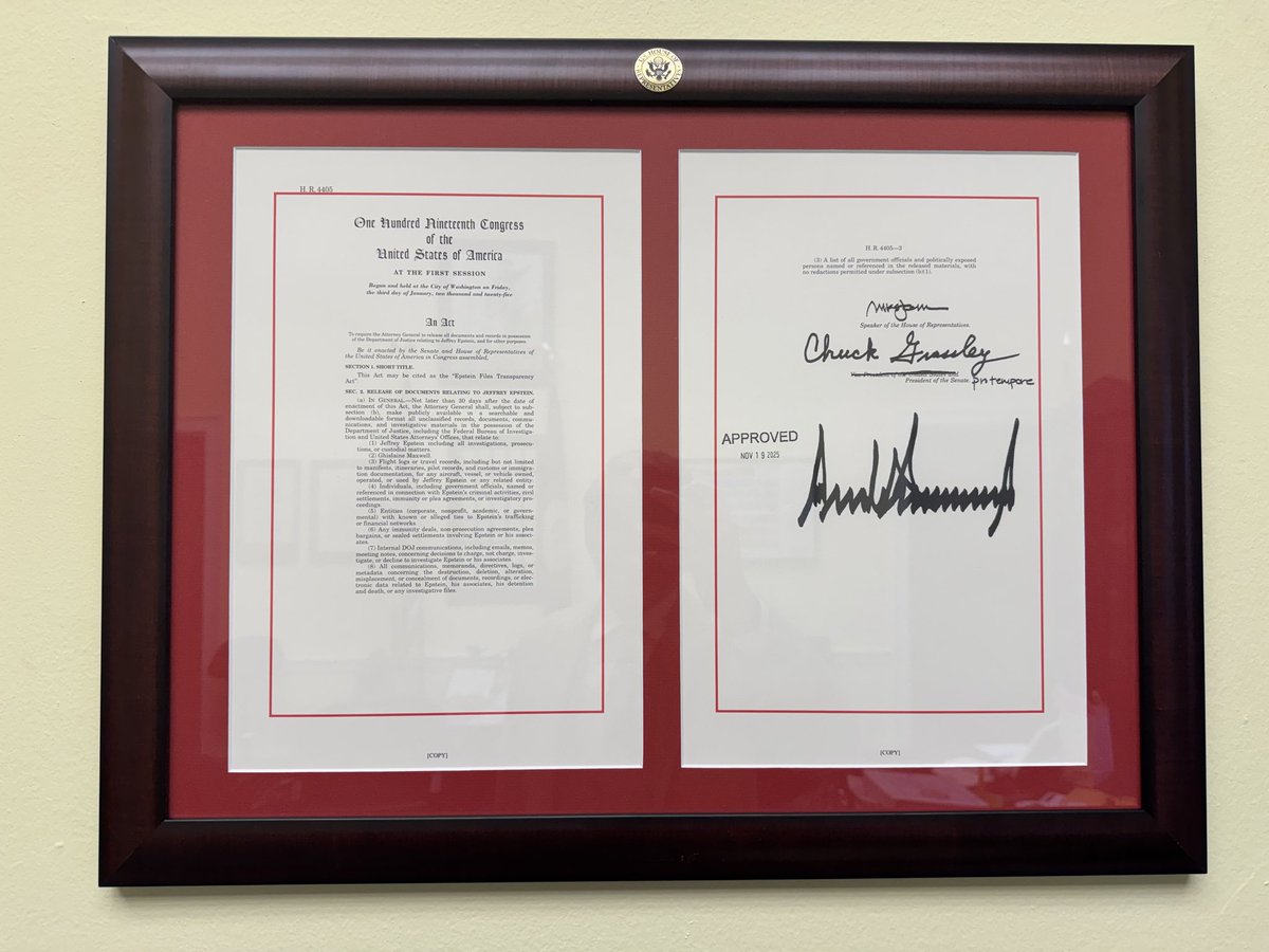 Thank you <a href="/realDonaldTrump/">Donald J. Trump</a> for signing the Epstein Files Transparency Act.