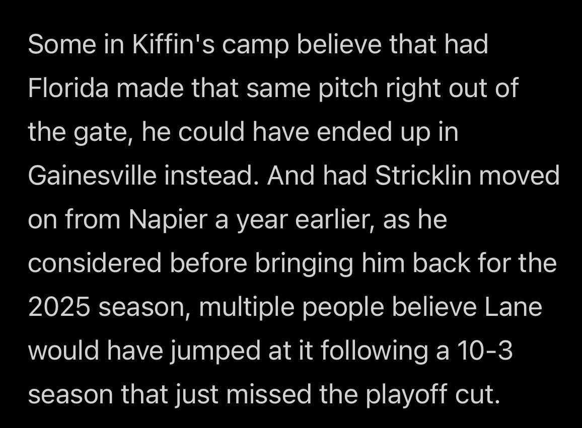 AllKindsWeather's tweet photo. See this right here is a fireable offense.

This is a completely unrelated matter to whether Jon Sumrall works out or not. We need to compartmentalize here and look at this move in isolation. Forget Sumrall for one second and look at this.

This smarmy little bit of twattery by Stricklin cost us a 2025 season that who knows what could’ve been accomplished? You can build a CFP roster overnight nowadays. It’s not inconceivable to think Kiffin could’ve had Florida in the playoff with this 2025 roster.

We’re only on this planet for a certain number of years to enjoy Gators football. Scott Stricklin cost us one of those for no reason other than that he wanted to be right. And that is absolutely unforgivable.