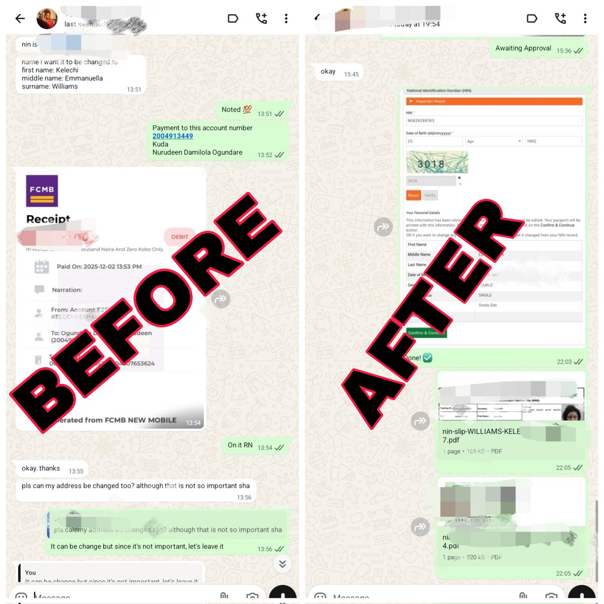 DamiDONSIA's tweet image. Here&apos;s Name Modification/Corrections Done For A Client. It Was Modified And Got Validated In Less Than 24hrs.

You Don&apos;t Have To Go Through The Hurdles, I&apos;ll Stress Myself For You And Deliver When It Comes To Any NIN RELATED ISSUES.