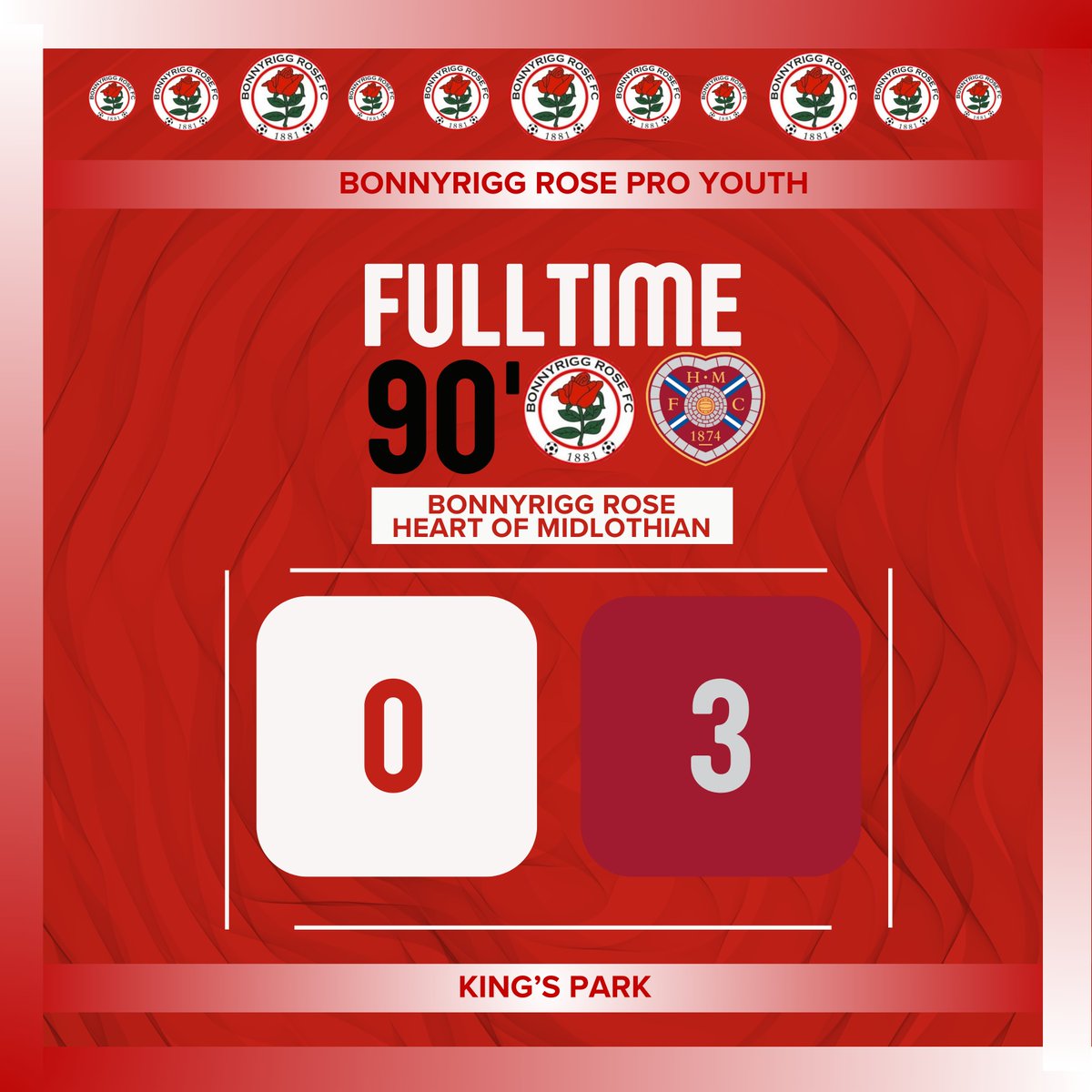 𝑭𝒖𝒍𝒍-𝒕𝒊𝒎𝒆 ⏰️

It ends in defeat despite a fantastic effort from the boys. Some shift, and the team displayed some good stuff. 

Thank you to everybody who came along to support the boys tonight, it really is greatly appreciated 🌹

🌹 0-3 ❤️ // FT // Scottish Cup