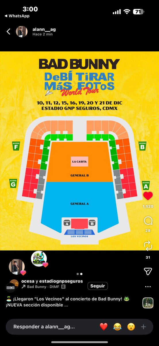 MajOoServinN's tweet image. Hola @Profeco, a principios de año se lanzó la venta de boletos para el concierto de Bad Bunny con un mapa específico. Ahora, a solo 12 días del evento, lo cambiaron y añadieron un nuevo stage. Esto es injusto para quienes pagamos entre 5 y 12 mil pesos. ¿Qué procede?