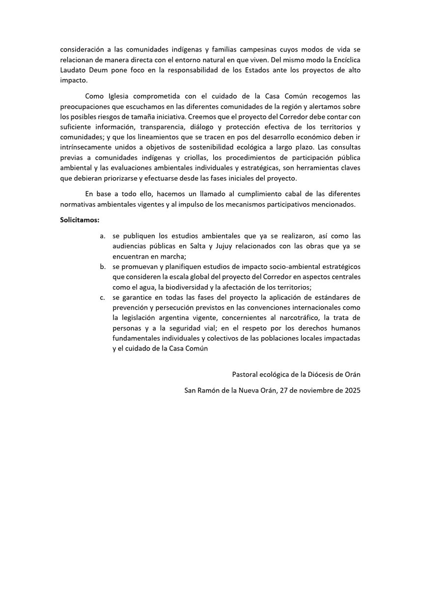 La Pastoral Ecológica de Orán advierte por los riesgos socioambientales del Corredor Bioceánico de Capricornio

#PueblosIndígenas 
#Preexisten
#Existen
#TienenDerechos
#ENDEPA

endepa.org.ar/la-pastoral-ec…