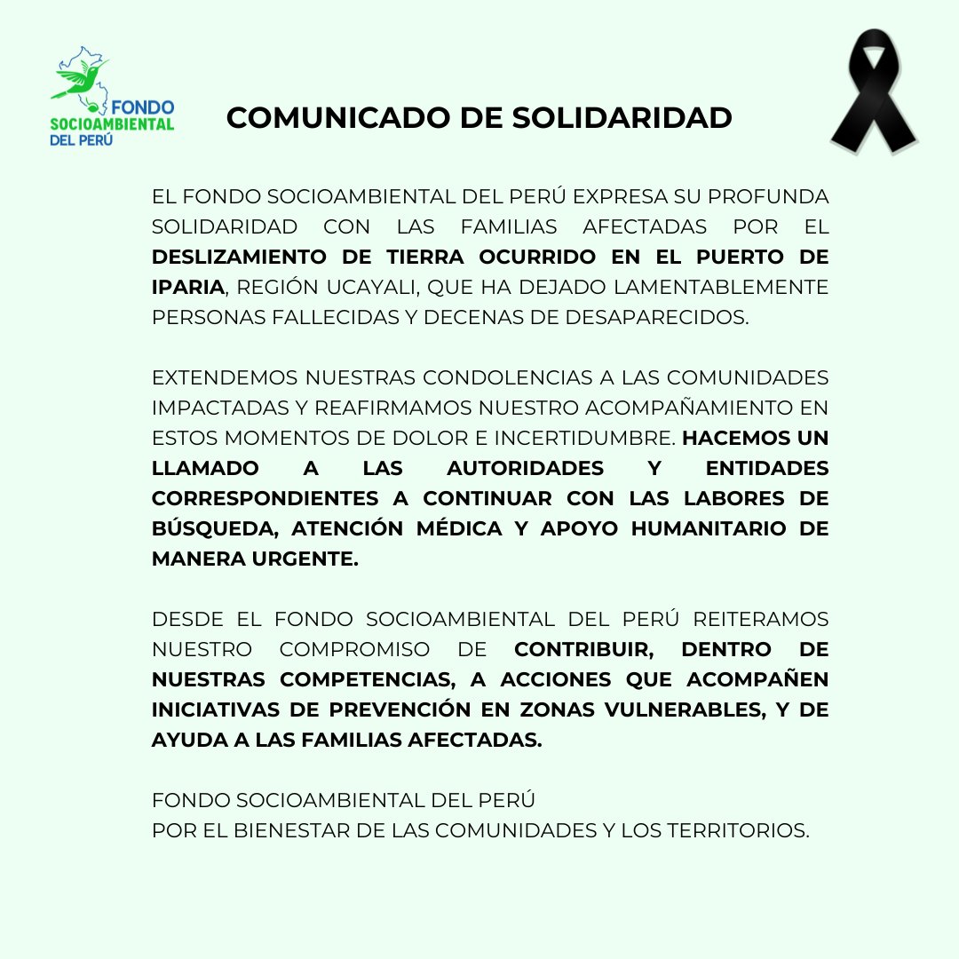 Compartimos nuestros sentires ante lo ocurrido en el Puerto de Iparia. Desde el Fondo Socioambiental reafirmamos nuestro compromiso con las comunidades afectadas y hacemos un llamado a las autoridades a actuar con celeridad y responsabilidad frente a esta situación.
