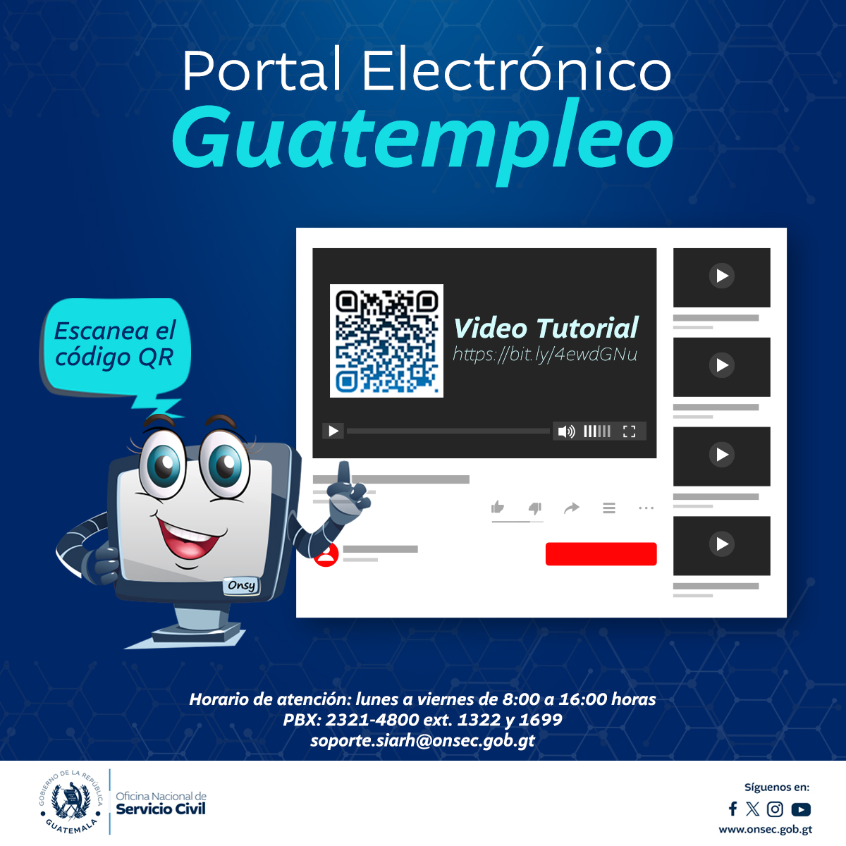 OnsecGuate's tweet image. #VideoTutorial 

Vea aquí un video que le servirá para crear su usuario en Guatempleo: bit.ly/4ewdGNu

Por medio de Guatempleo se aplica a los puestos de trabajo de instituciones del Organismo Ejecutivo regidas por la Ley de Servicio Civil.
#ElPuebloDignoEsPrimero