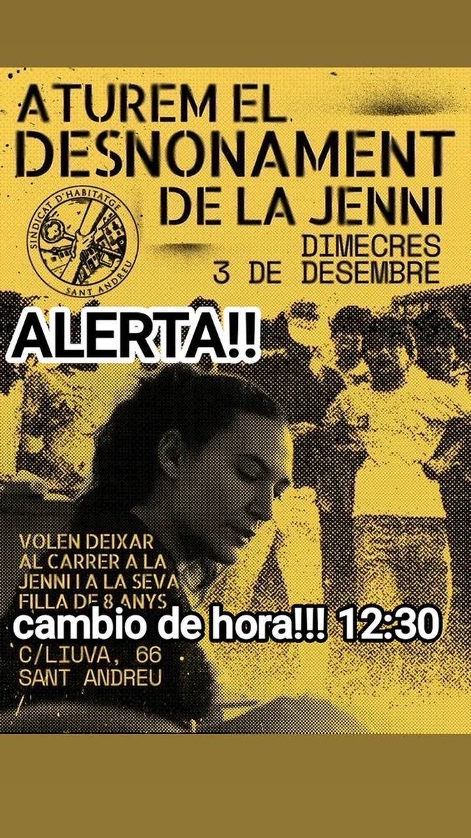 🔴CANVI D’HORA🔴

El desnonament será a les 12:30h!!